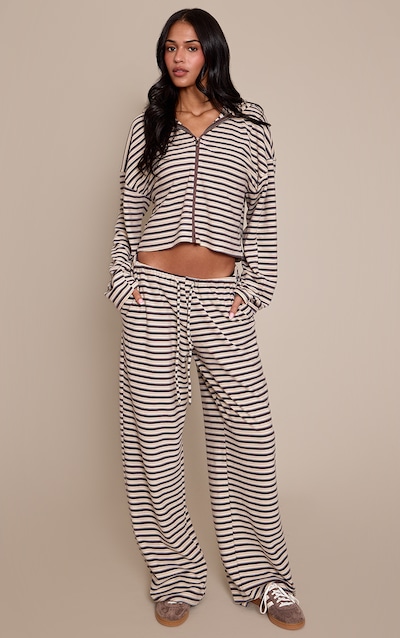 Tall Jogging droit en polaire douce marron à rayures