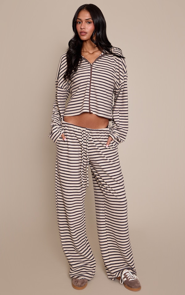 Tall Brown Striped Soft Fleece Straight Leg Sweatpants