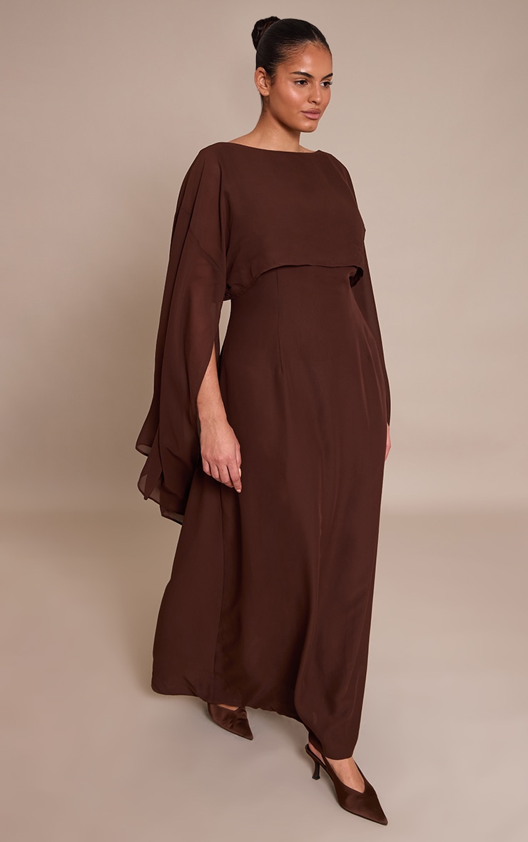 Plus Chocolate Cape Detail Maxi Dress image 3
