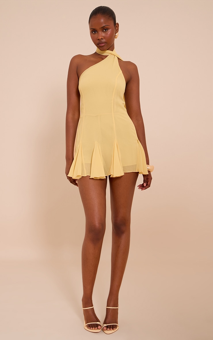 Yellow Chiffon Godet Neck Scarf Skort Playsuit image 3