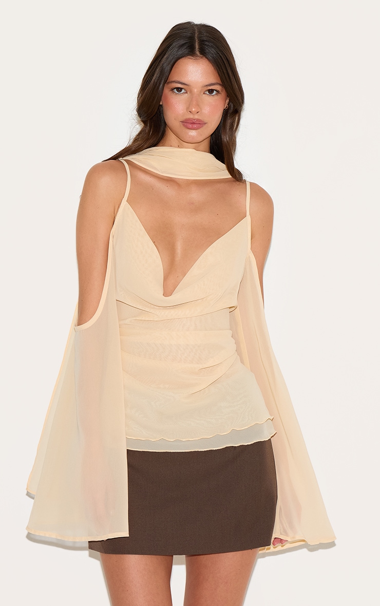 Almond Chiffon Drape Scarf Long Top image 1