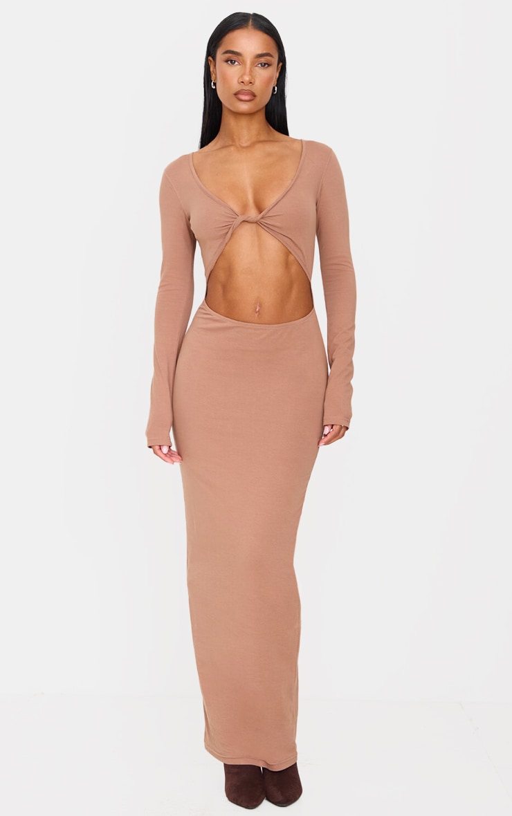 TAUPE RUCHED CUT-OUT DRAWSTRING  SIDES MINI DRESS SKSS9616