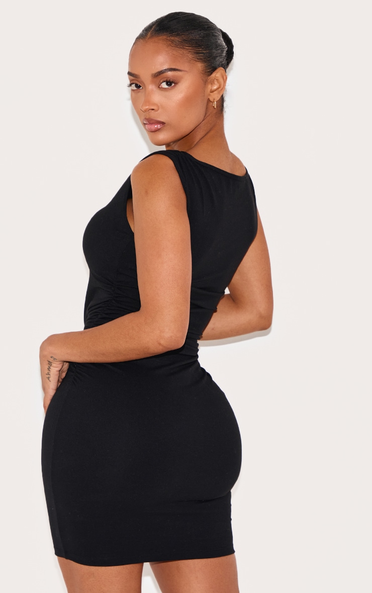Shape Black Built In Bra Sculpt Boat Neck Ruched Side Mini Dress image 2