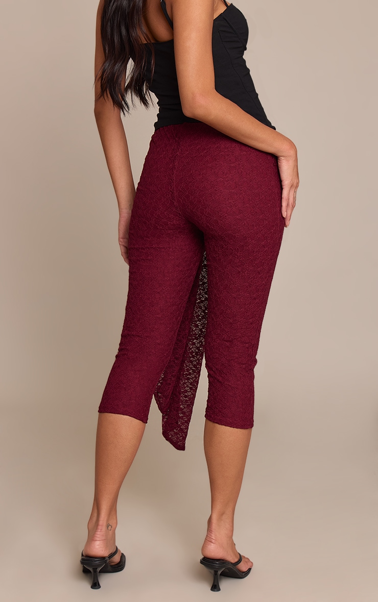 Plum Textured Lace Wrap Waist Detail Capris image 3