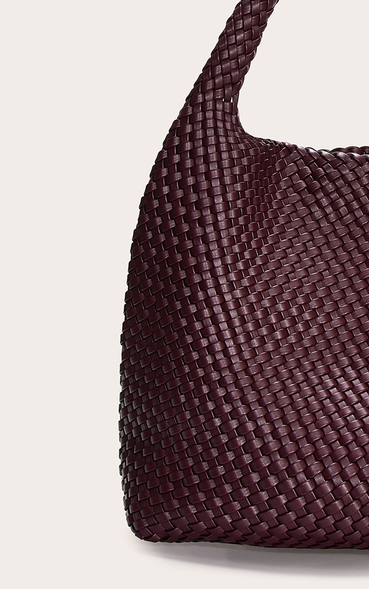 Premium Burgundy Pu Weave Shoulder Bag image 4