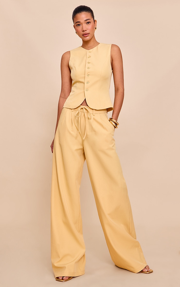 Butter Yellow Tailored Tie Detail Woven Wide Leg Pants image 4