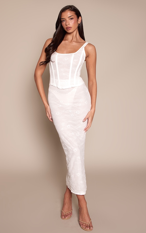 White Lace Corset Midaxi Dress