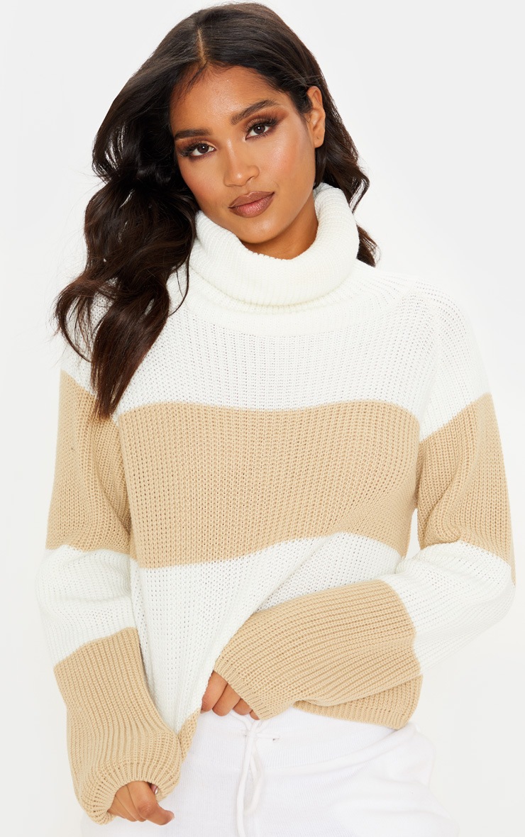 Stone Stripe Chunky Knit Roll Neck