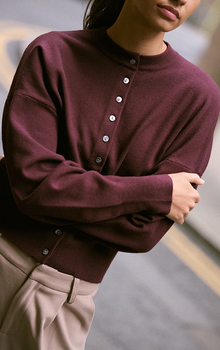 Cardigan en maille tricot compacte rouge vin image 4