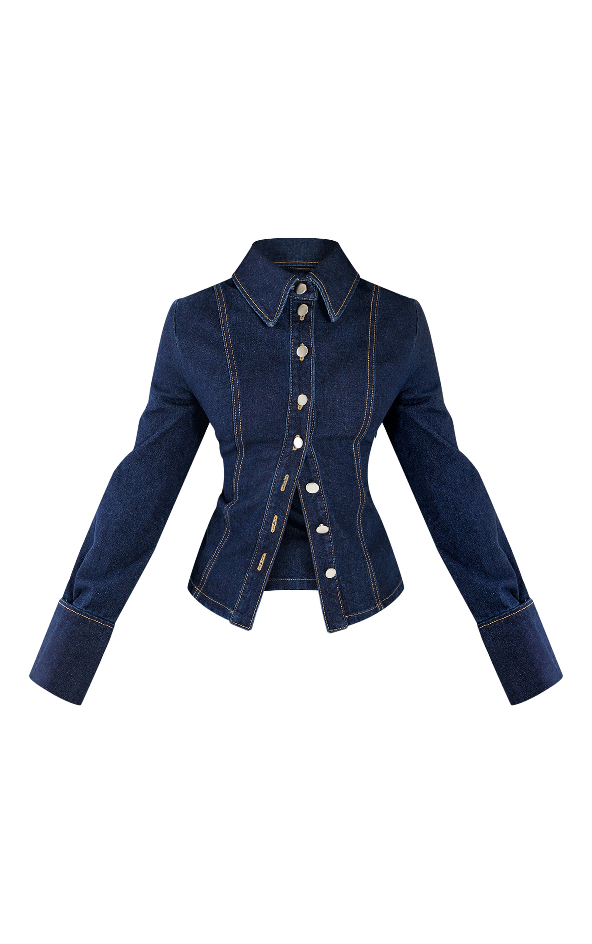 Petite Chemise ajustée en jean bleu indigo délavé à manches longues image 5
