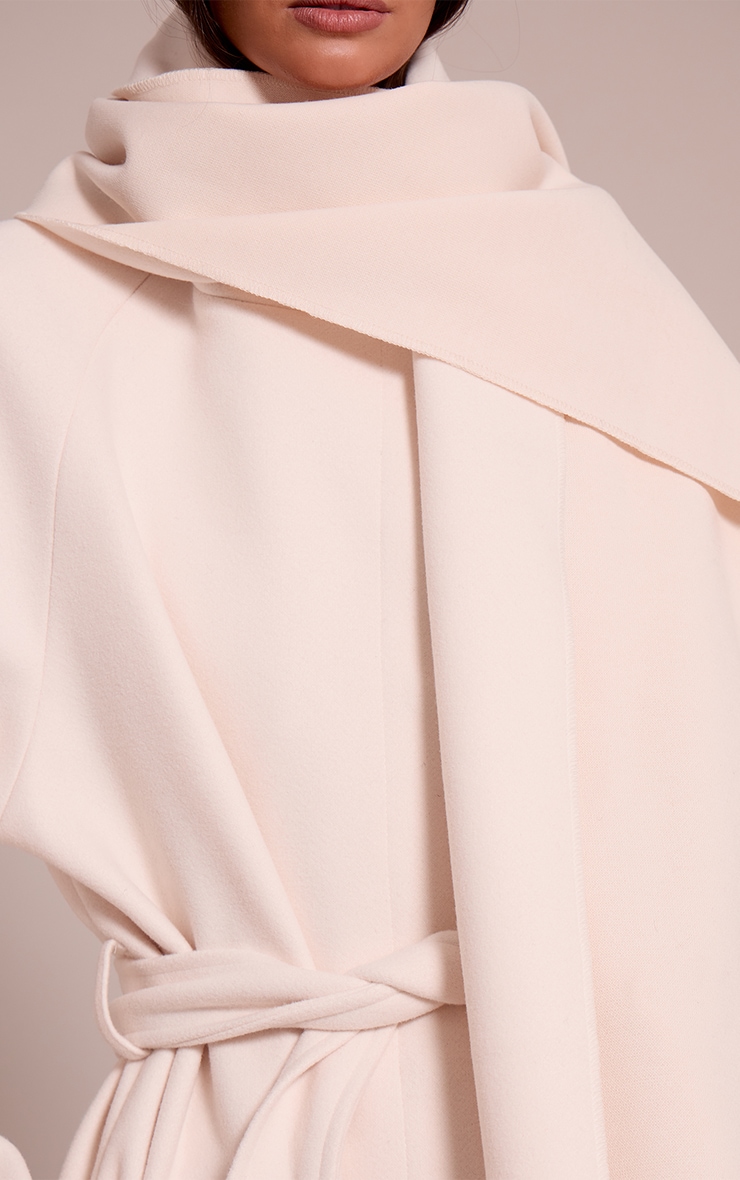 Cream High Neck Scarf Wool Look Maxi Coat image 4