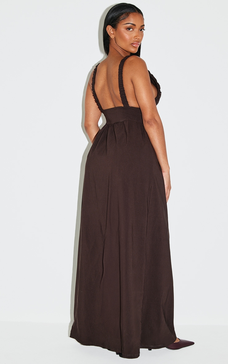 Shape Chocolate Stretch Woven Ruched Plunge Front Maxi Dress image 2