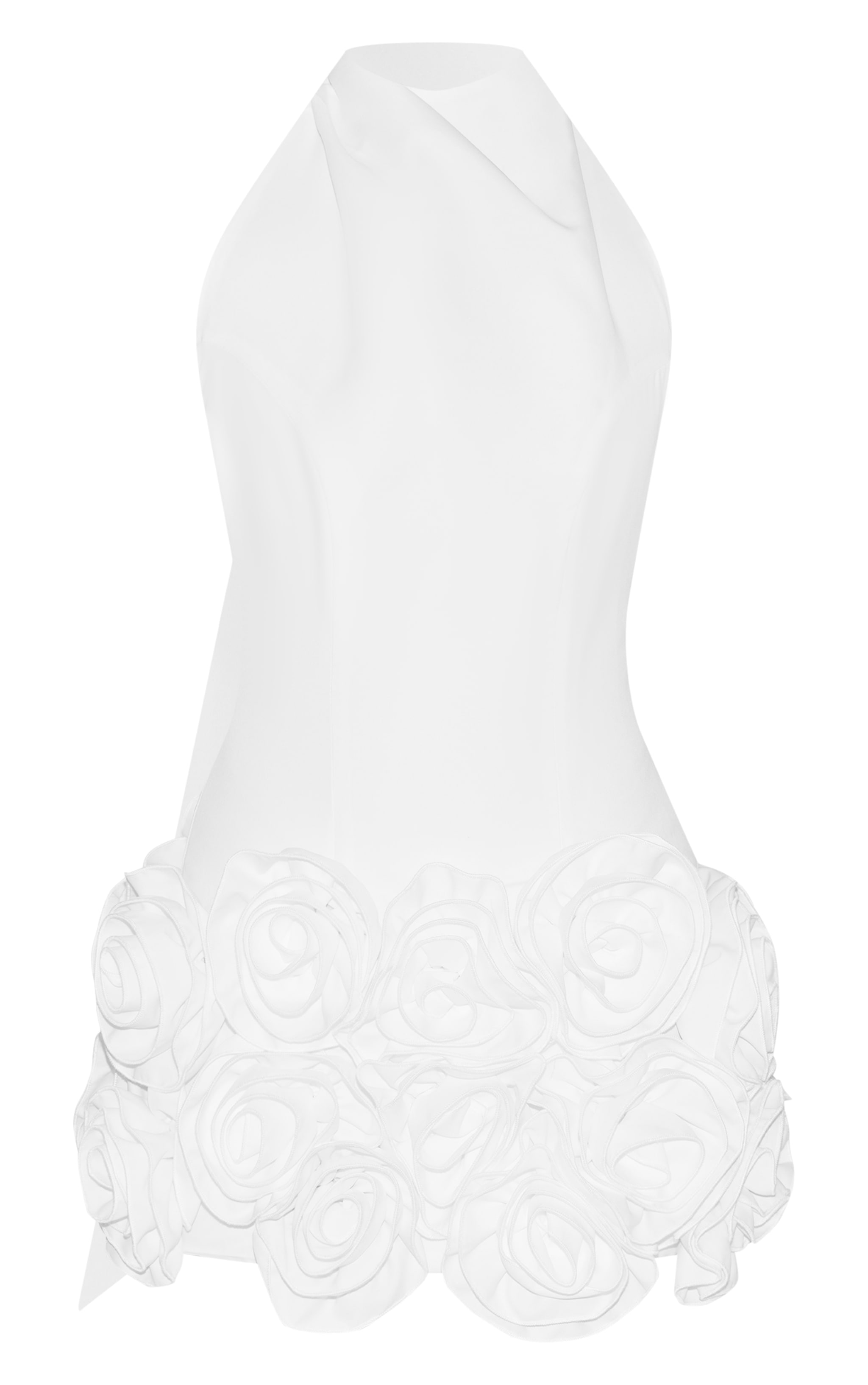 Premium White Woven Floral Ruffle Detail High Neck Cowl Bodycon Dress image 5