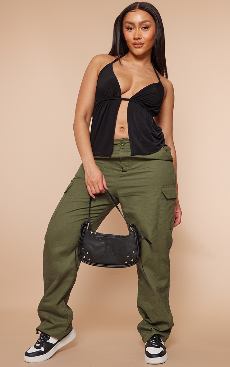 Shape Black Slinky Plunge Strappy Open Longline Top image 3