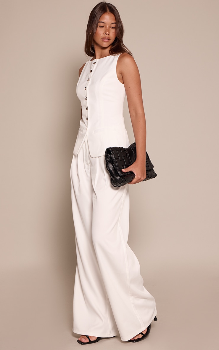 White Tailored Woven Boatneck Vest image 3