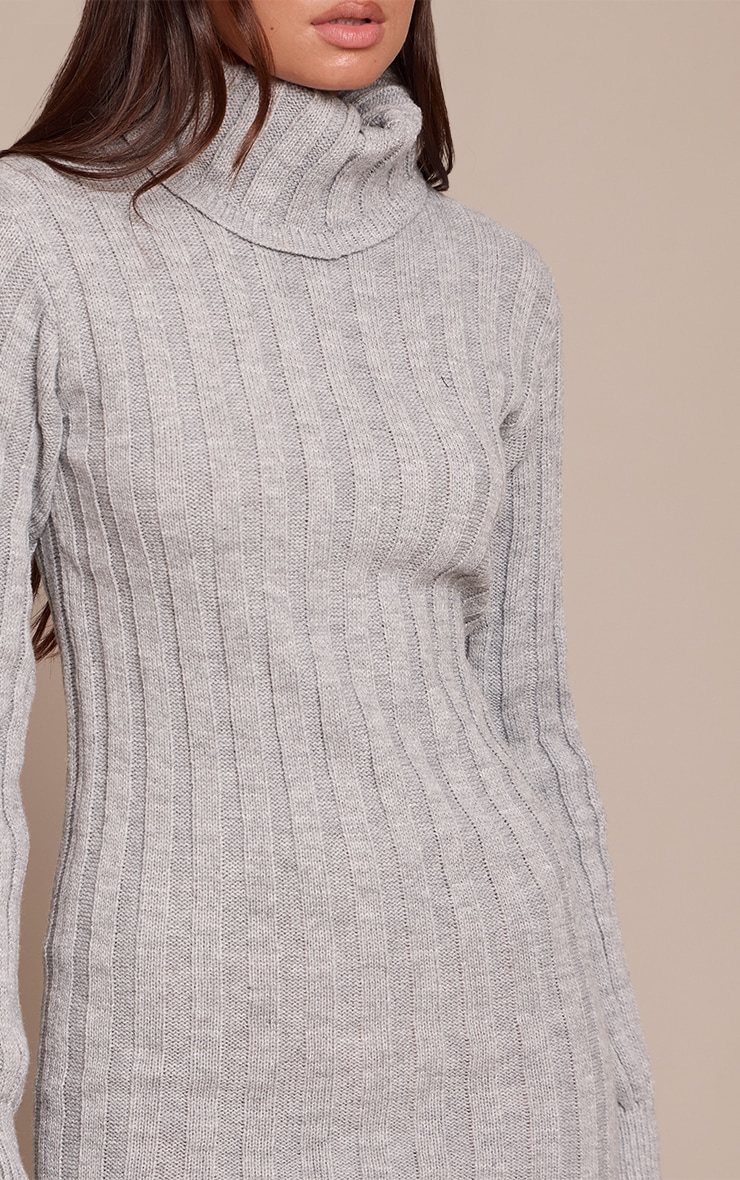 Grey Knitted Roll Neck Sweater Dress image 4
