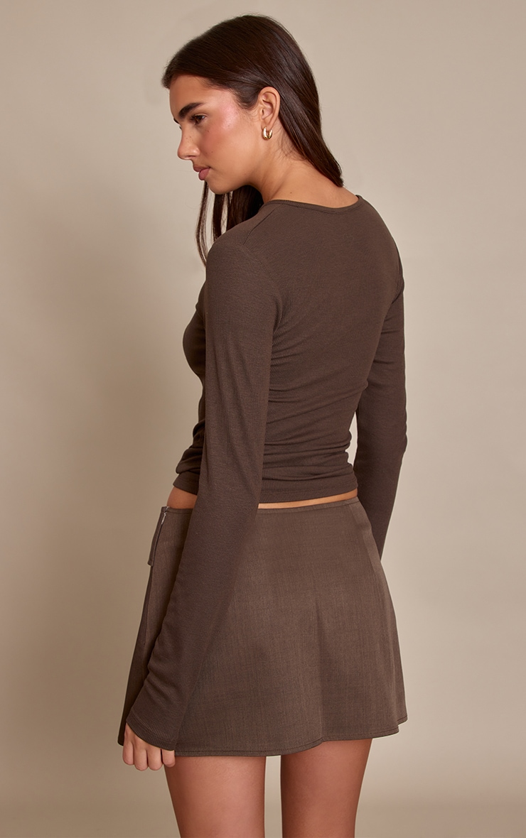 Dark Chocolate Soft Rib Asymmetric Detail Fitted Longline Top image 2