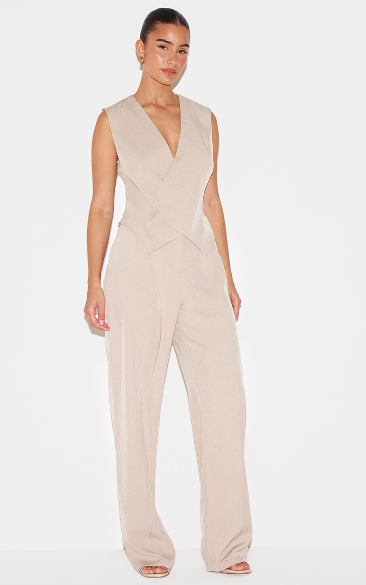 Stone Woven Asymmetric Detail Vest Straight Leg Jumpsuit image 3