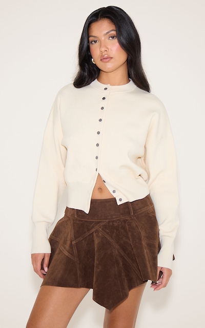 Brown Faux Suede Hanky Hem Mini Skirt