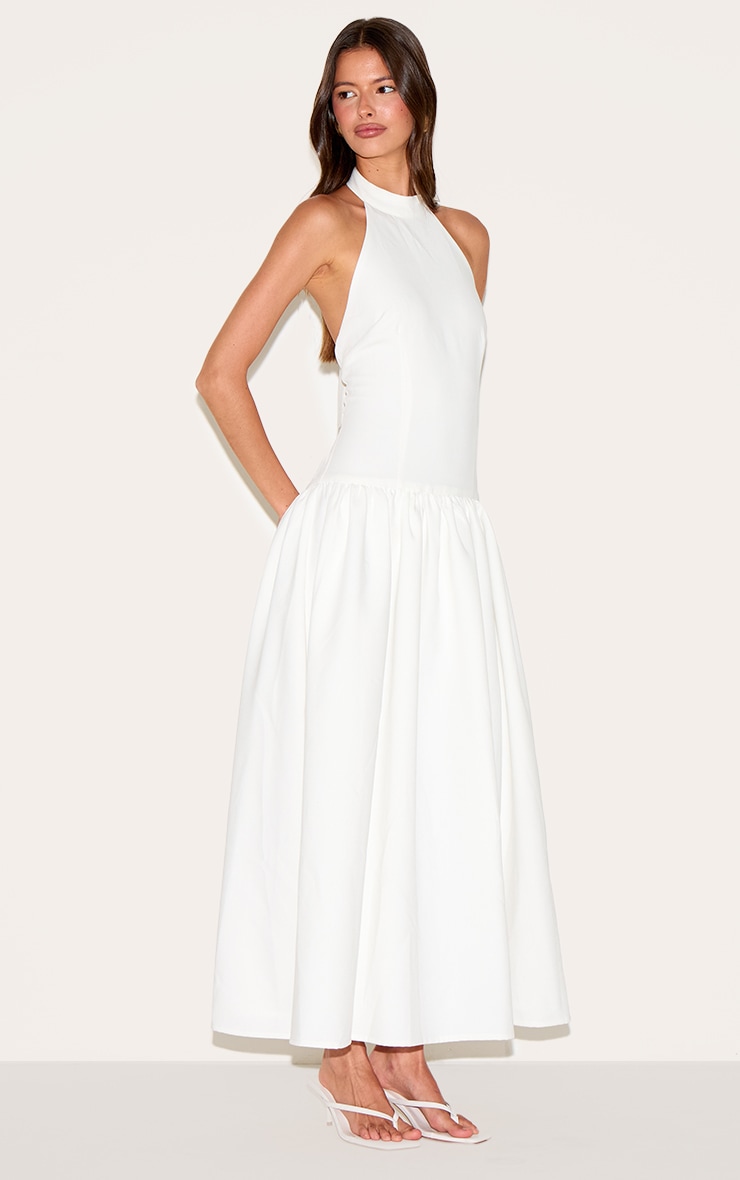 Robe longue de tailleur blanche à col montant image 2