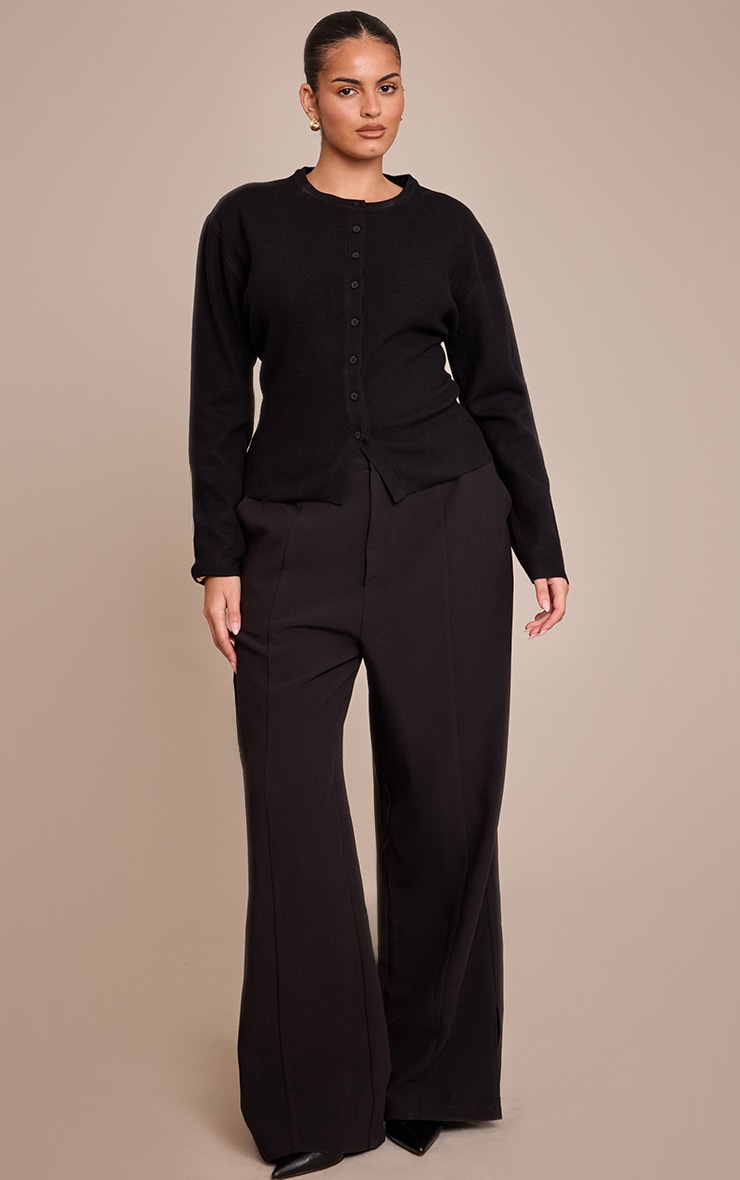 Plus Black Button Down Long Sleeve Knitted Top image 3