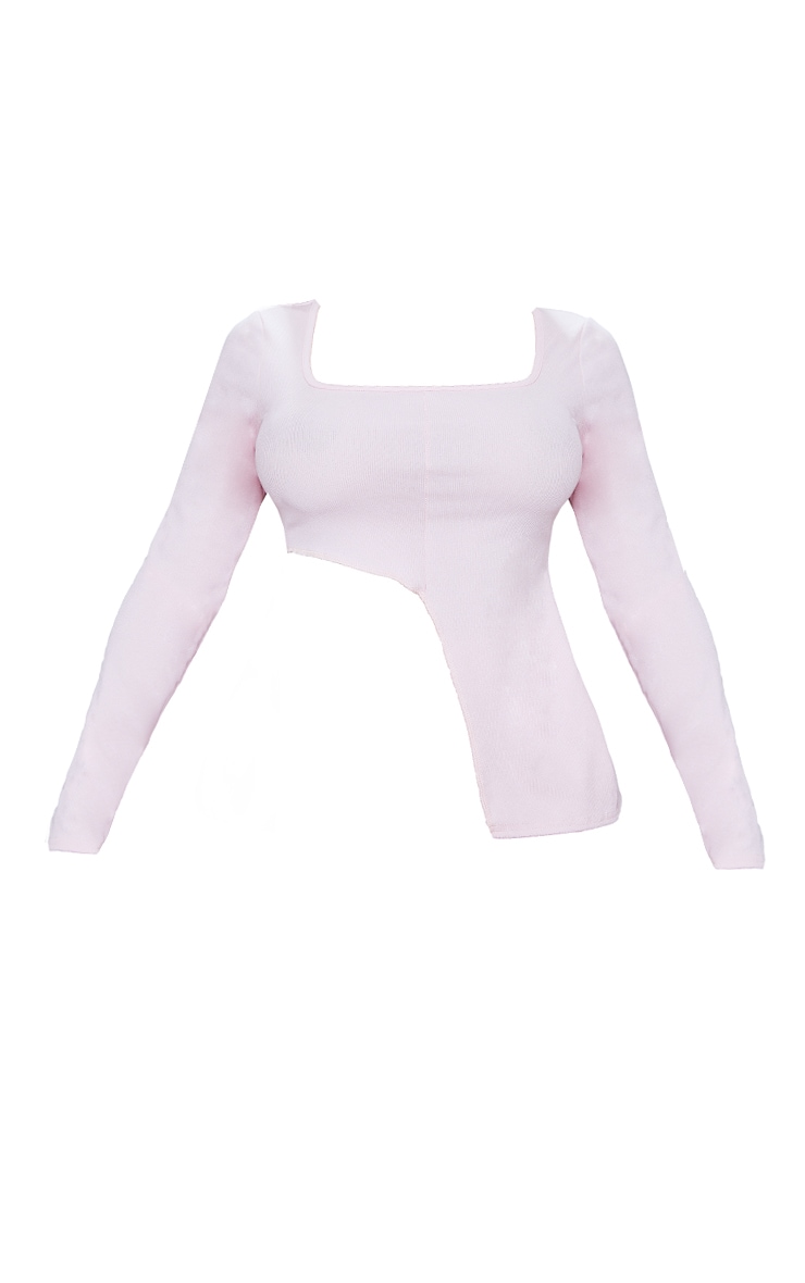 Shape Baby Pink Soft Rib Asymmetric Hem Crop Top image 5