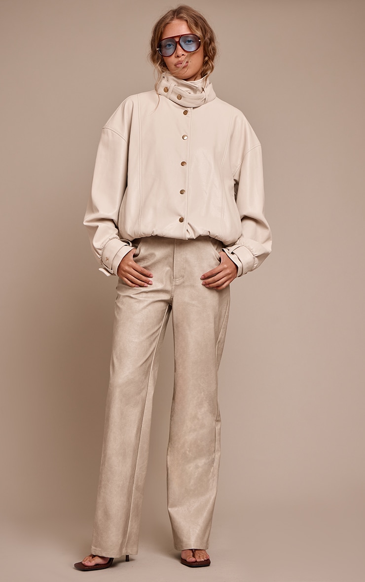 Pantalon droit en PU gris pierre délavé image 1