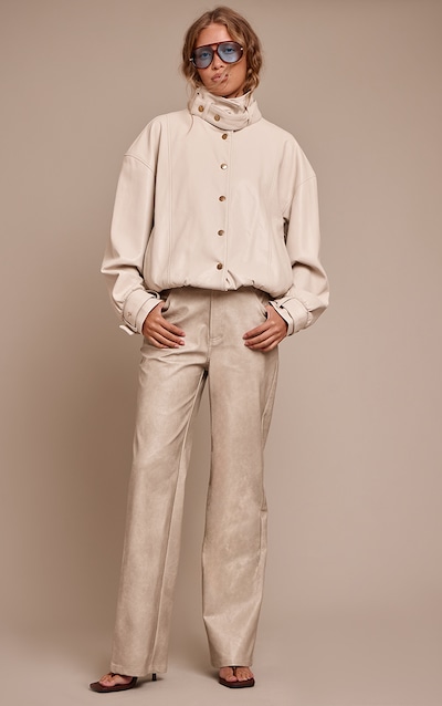 Stone Washed Faux Leather Straight Leg Pants