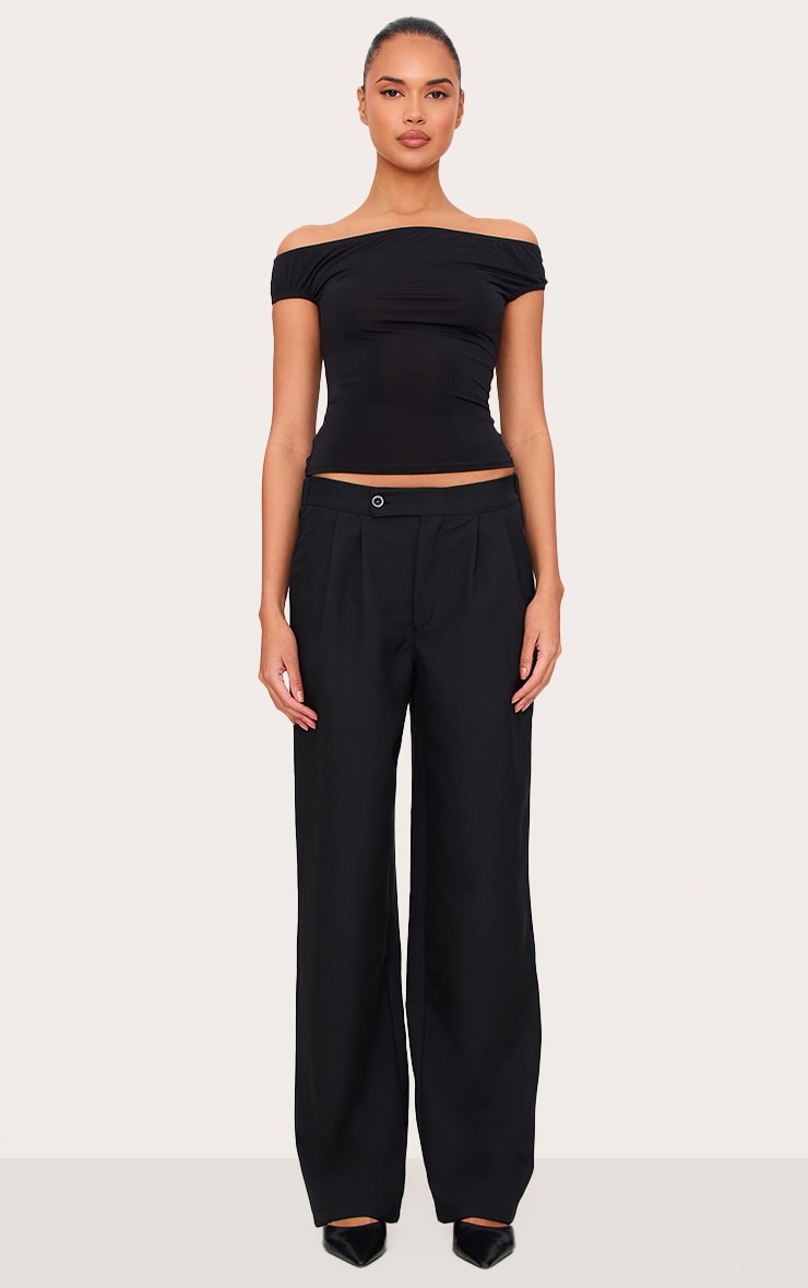 Black Slinky Asymmetric Bardot Long Top image 3
