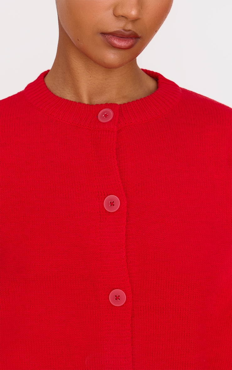  Cherry Red Soft Knit Button Up Cropped Cardigan image 4