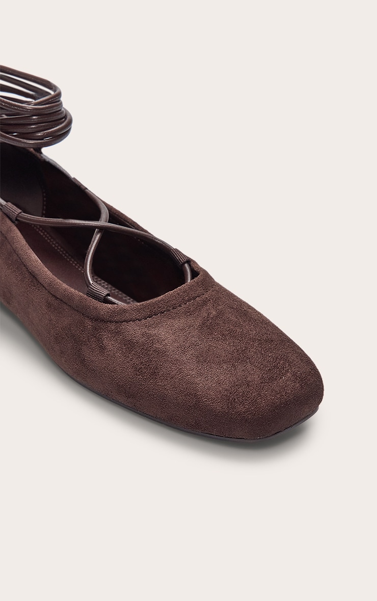 Chocolate Faux Suede Lace Up Ballet Flat image 5