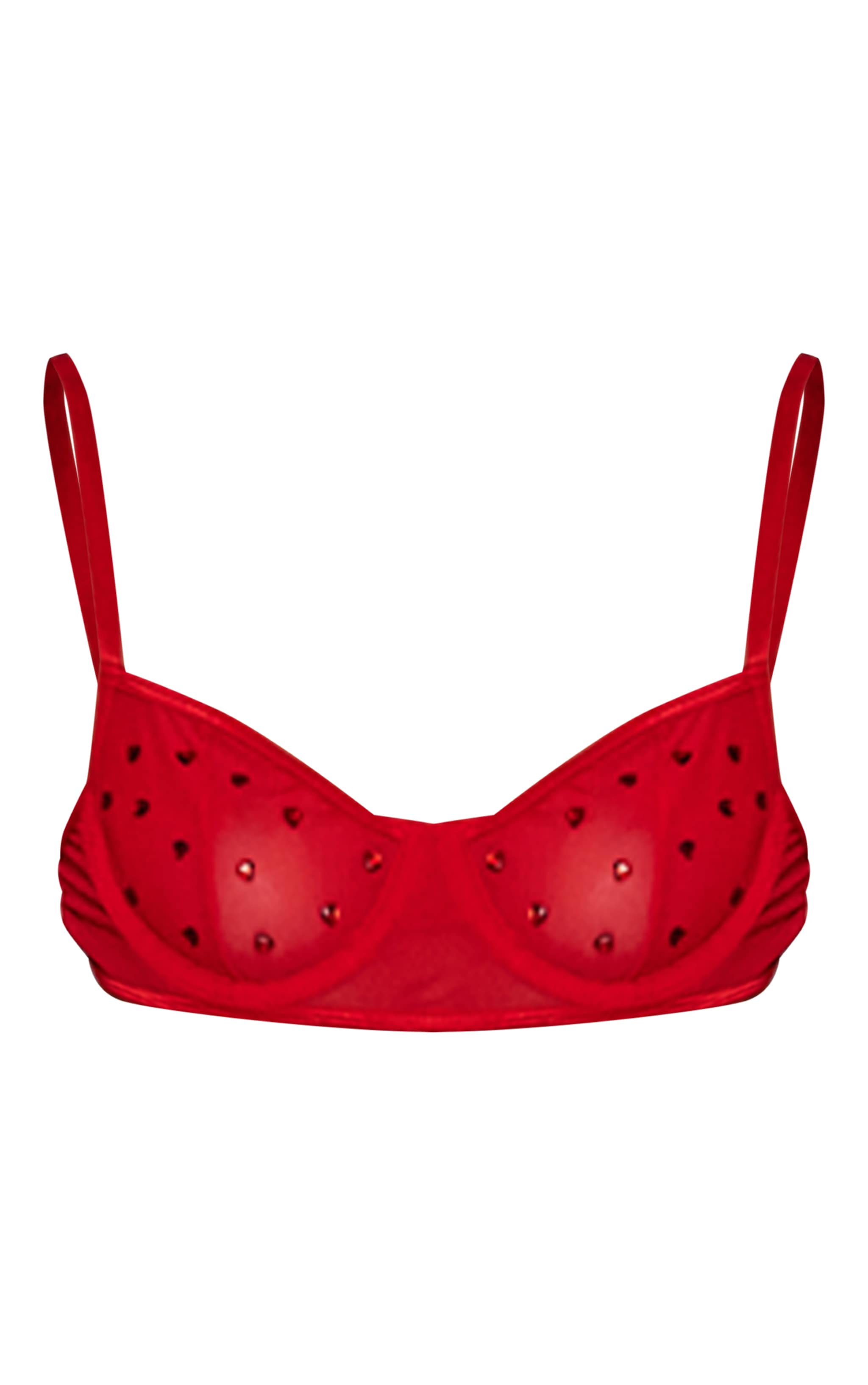 Ensemble de lingerie en mesh rouge à armatures et strass en forme de coeurs image 5