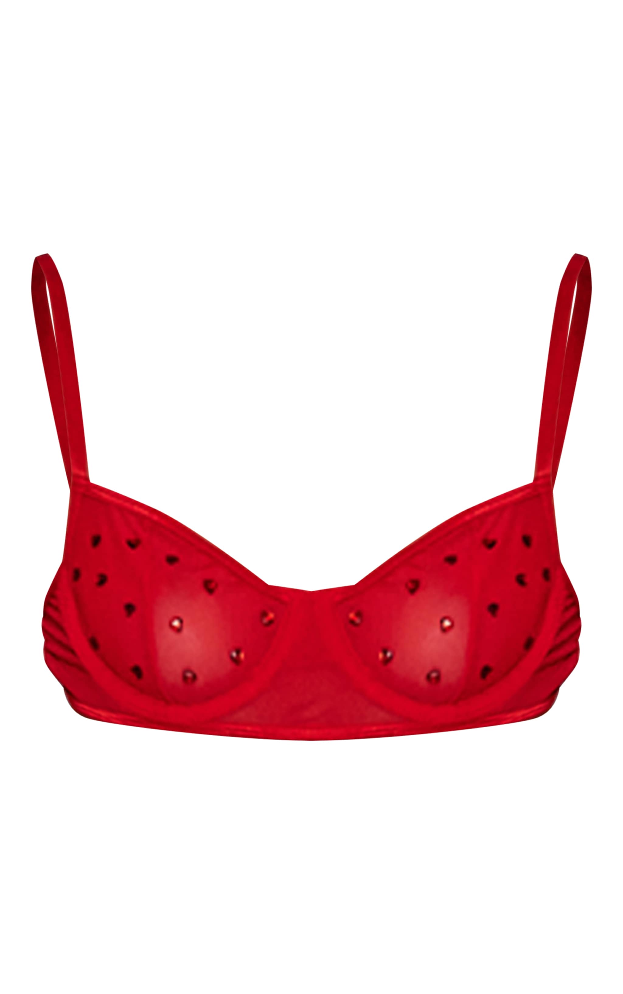 Ensemble de lingerie en mesh rouge à armatures et strass en forme de coeurs image 5