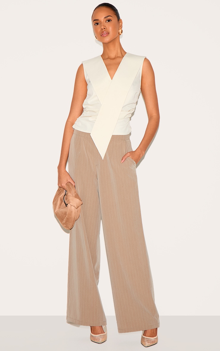 Cream Woven Asymmetric Fitted Vest image 3