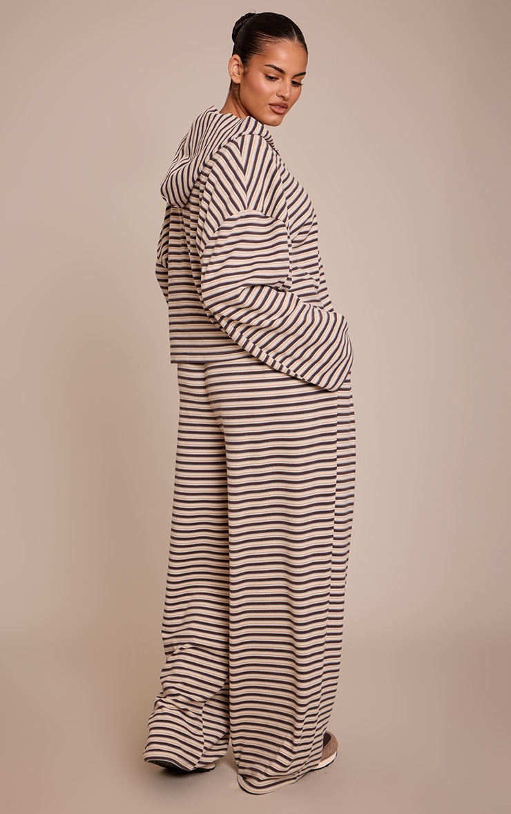 Plus Brown Striped Soft Fleece Straight Leg Sweatpants image 3