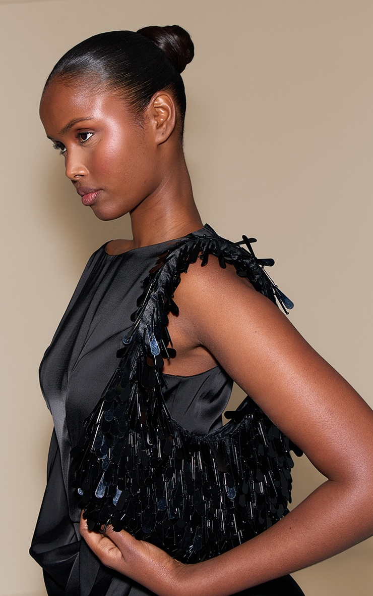 Black Embellished Sequin Shoulder Bag image 1