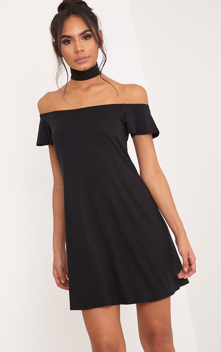 Manina Black Jersey Bardot Shift Dress