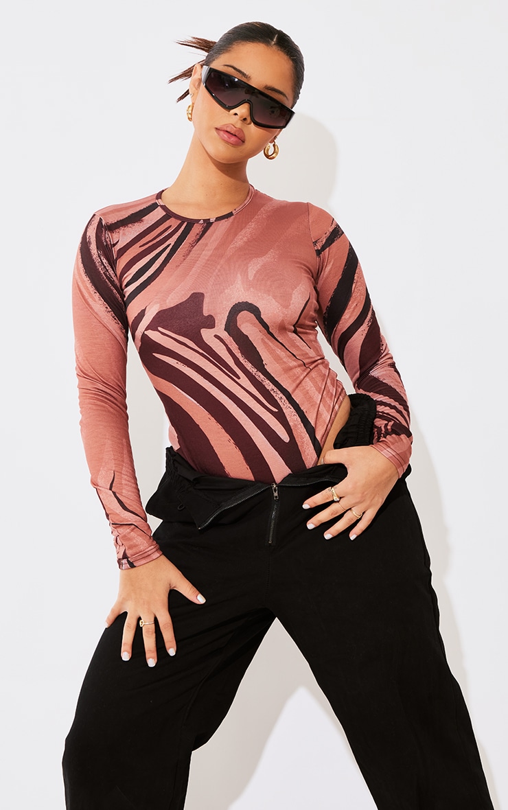 Chocolate Jersey Abstract Swirl Print Bodysuit
