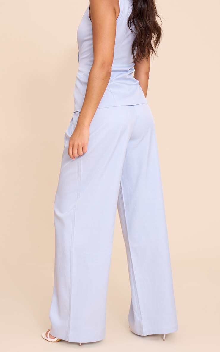 Powder Blue Tailored Woven Pleated Wide Leg Pants image 3