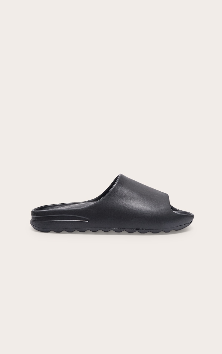Black Rubber Ribbed Sole Slides