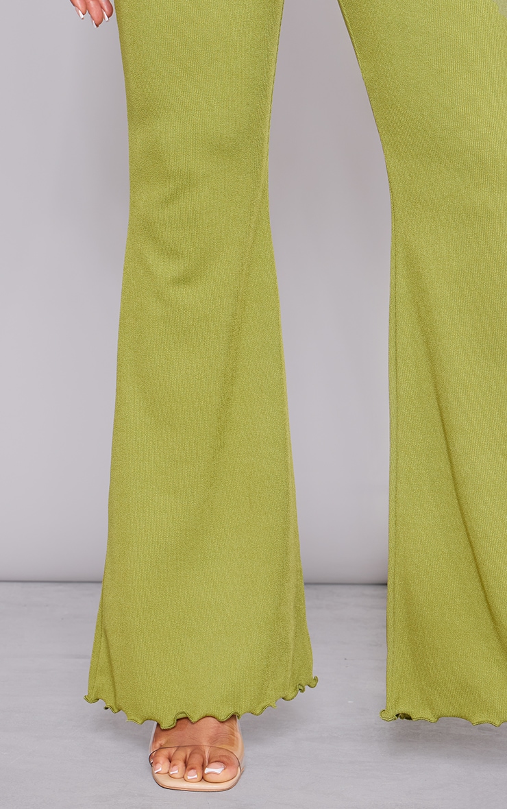 Olive Soft Rib Mid Rise Skinny Straight Pants image 4