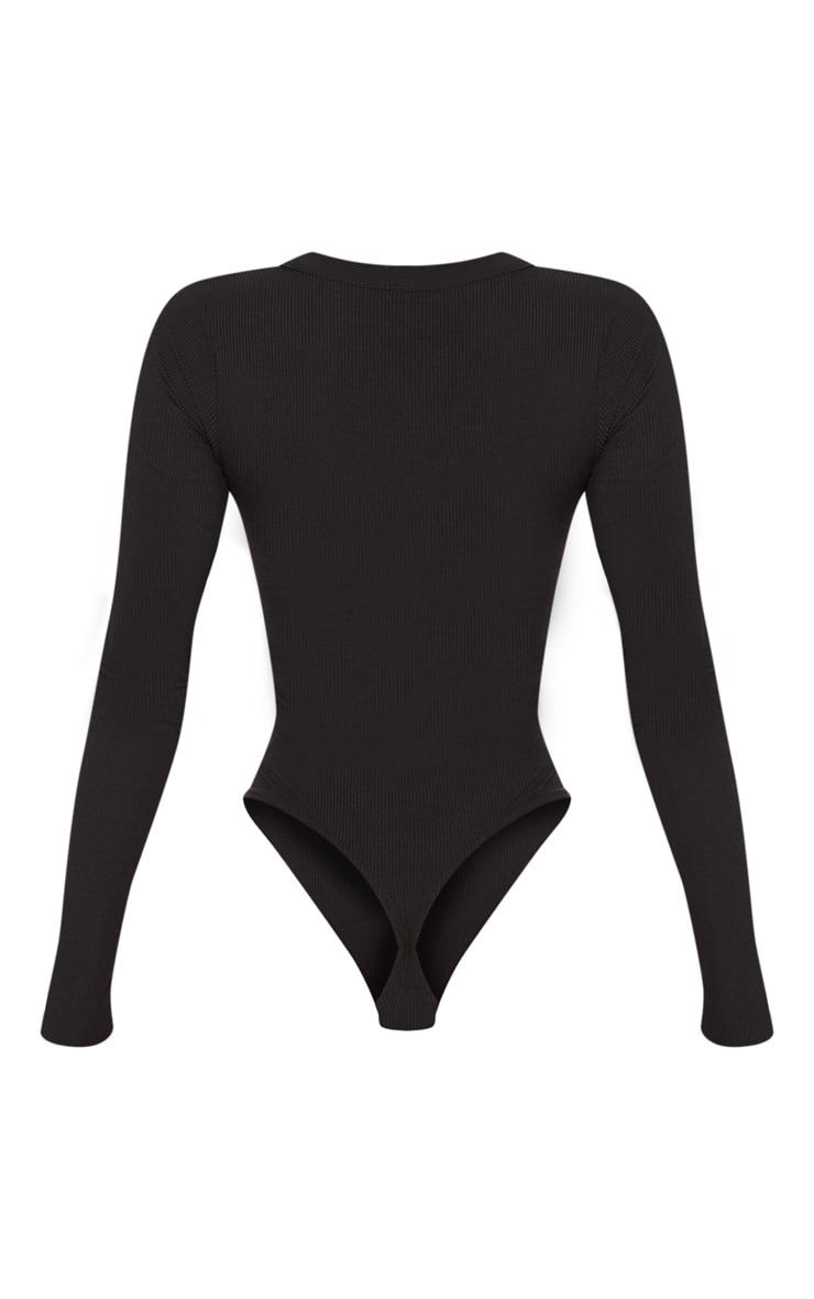 Black Long Sleeve Button Detail Bodysuit PrettyLittleThing USA