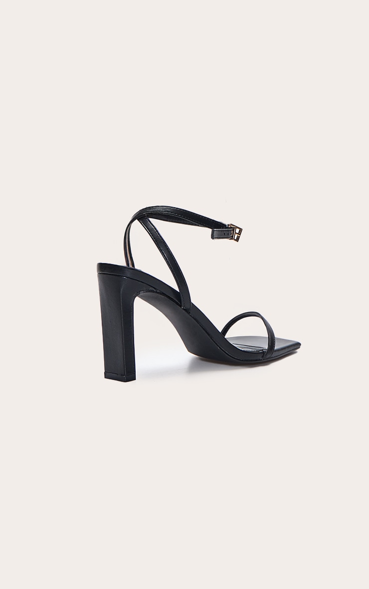 Black Square Toe Slim Block Heel Barely There Sandal image 3