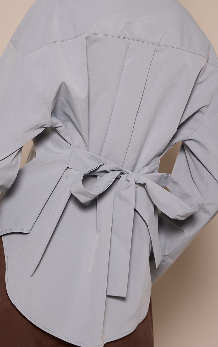 Light Blue Cotton Tie Back Detail Oversized Shirt image 4