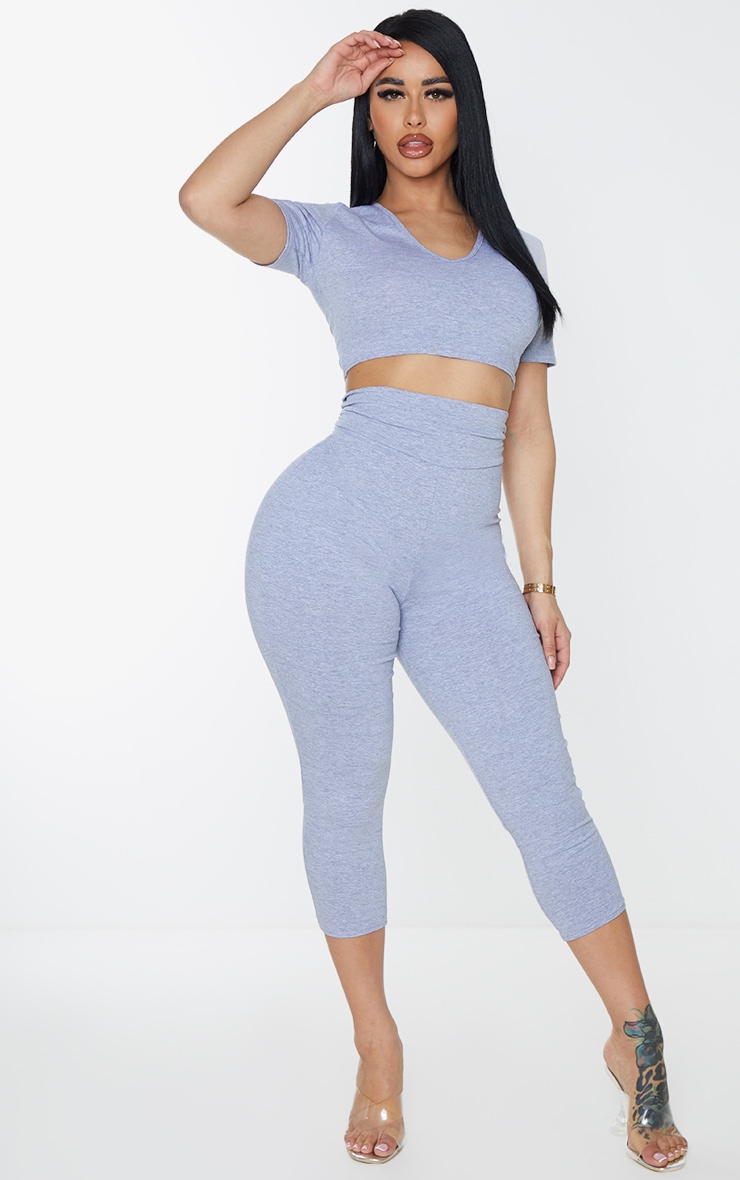 Shape Grey Cotton Deep Waistband Cropped Leggings