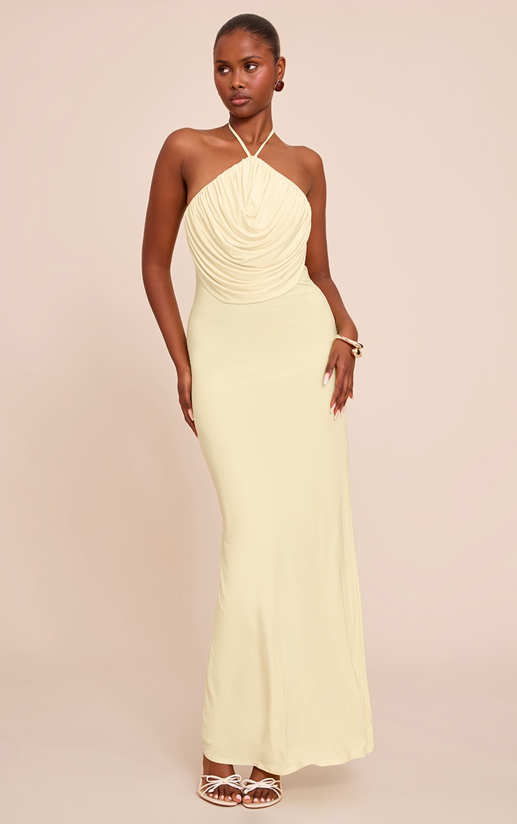 Robe longue moulante jaune citron à dos nu et détail drapé image 1