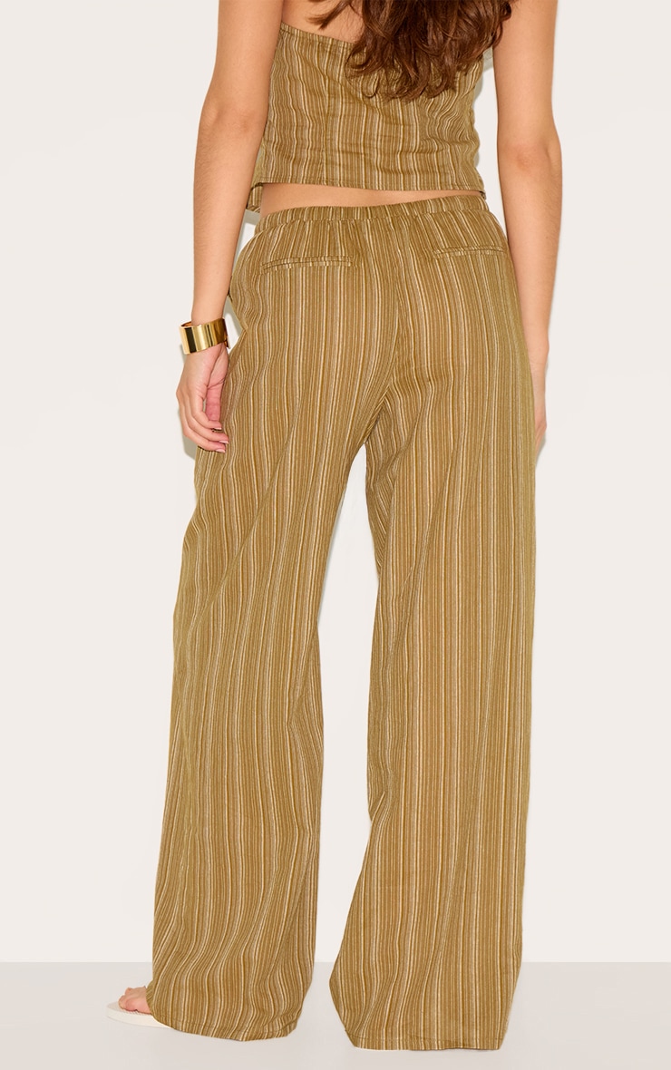 Pantalon en coton kaki à fines rayures et taille nouée image 3