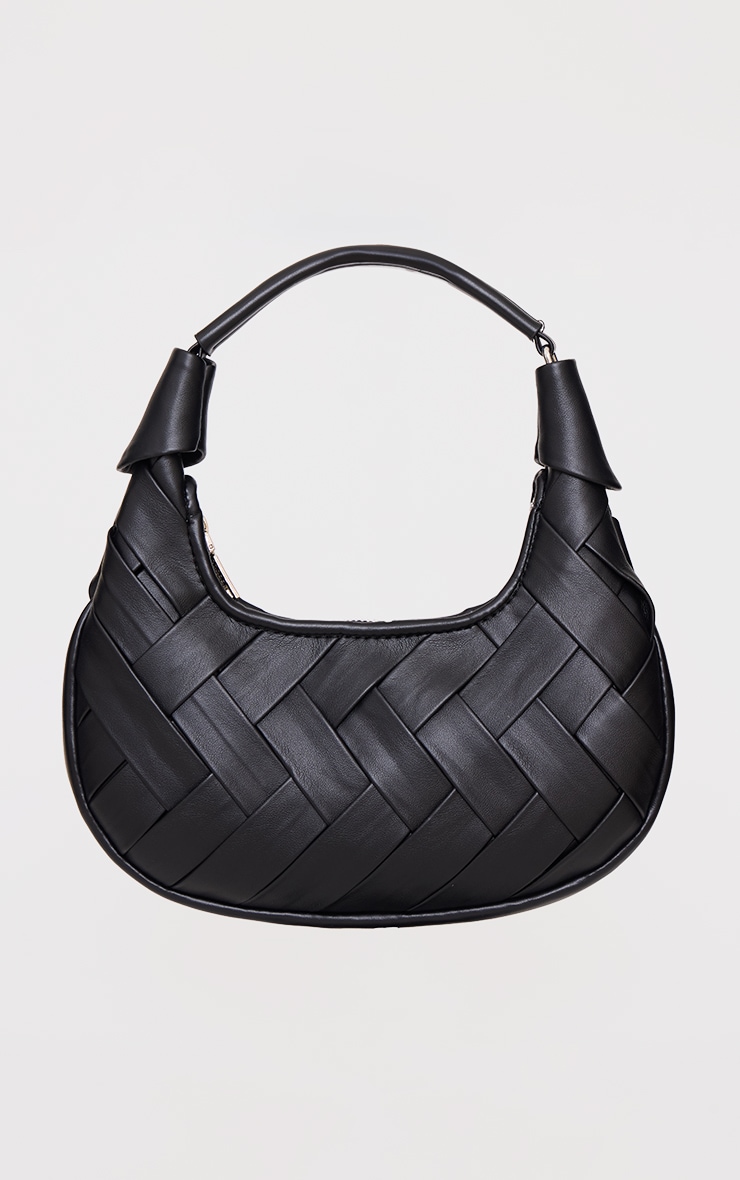 Black Pu Weave Crescent Hand Bag image 2