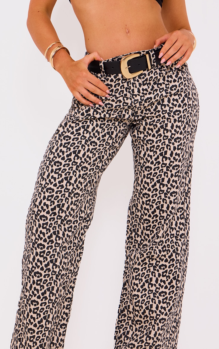 Brown Lightweight Leopard Print Wide Leg Jeans image 4
