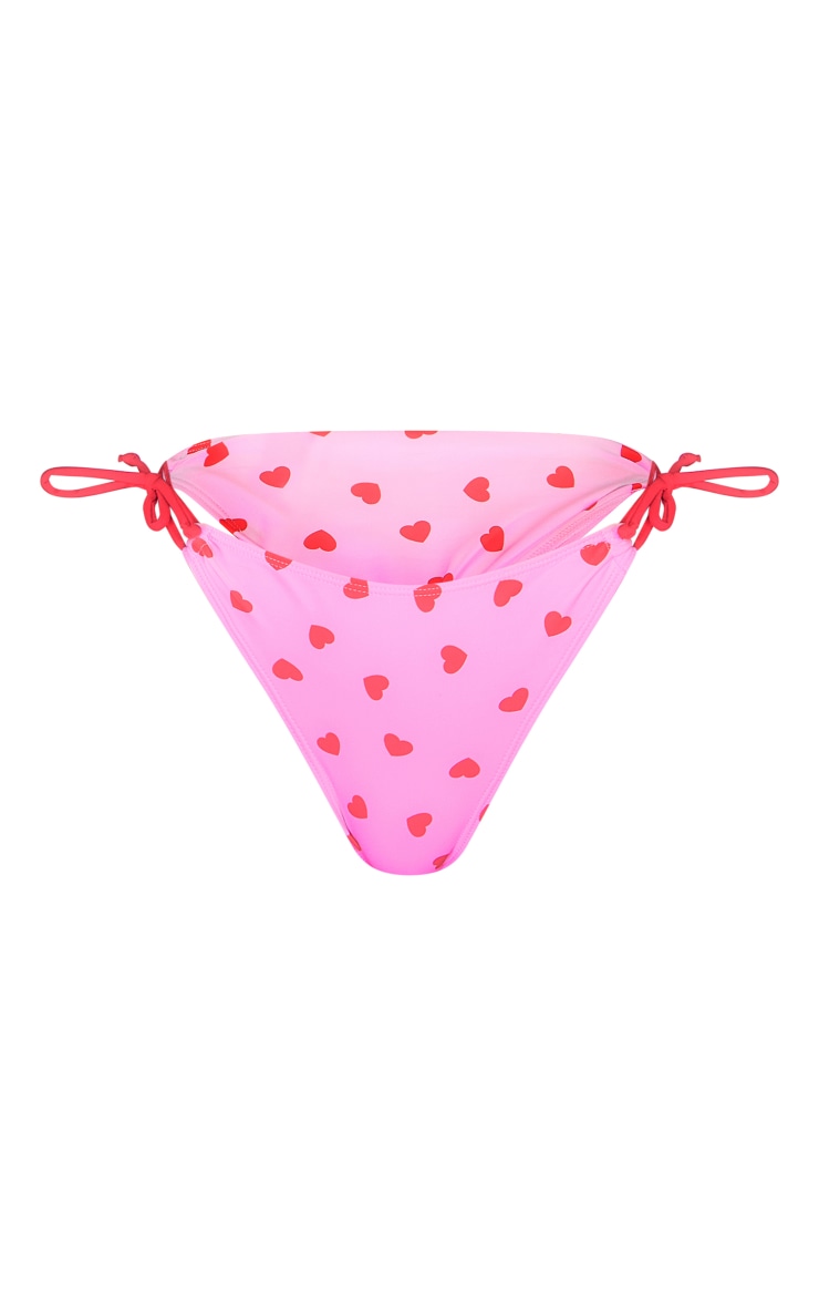 White Heart Print Tie Side Bikini Bottoms image 1